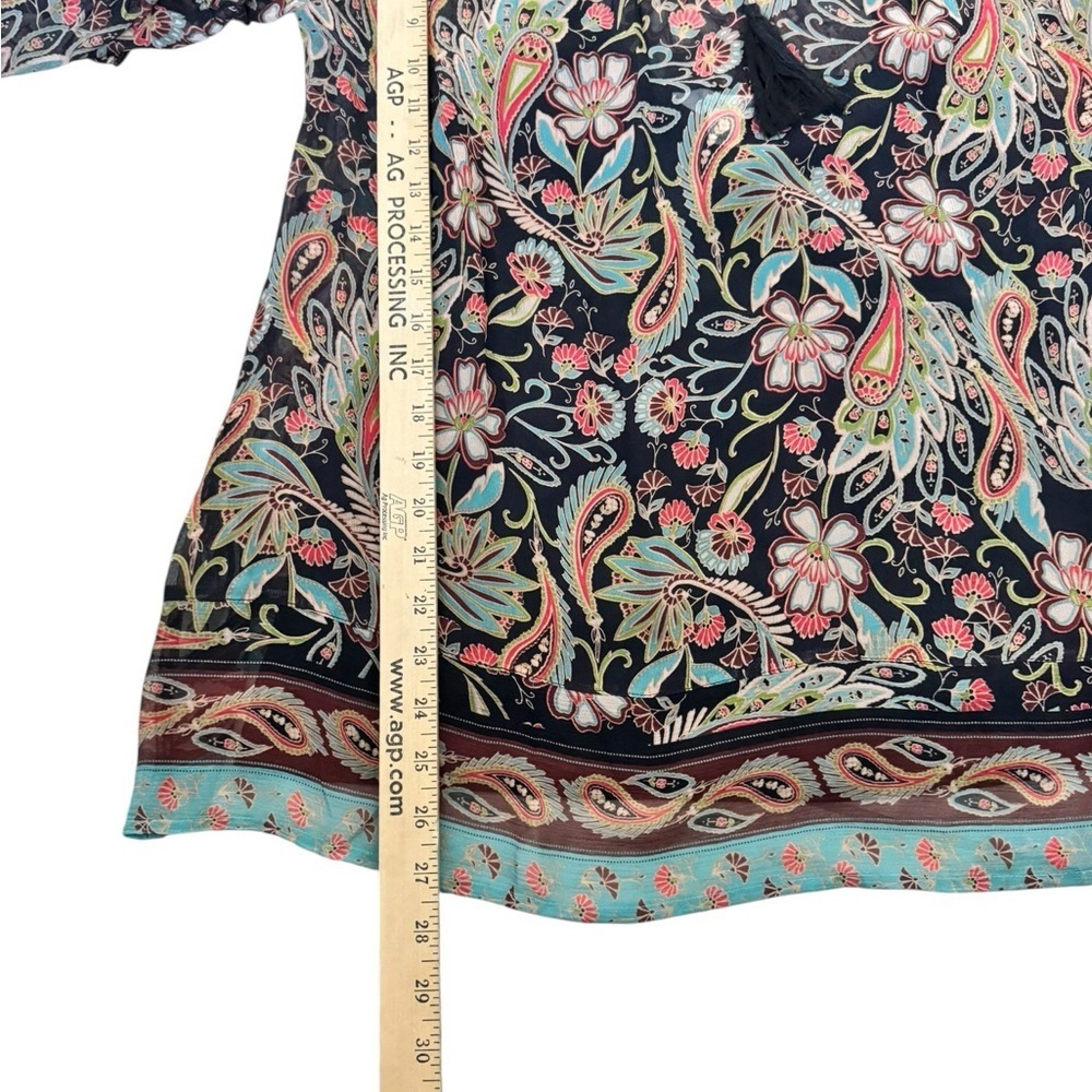 Sundance 100% Silk Blouse L Artisan Floral Tassel Top Luxe Boho Capsule Wardrobe - Picture 7 of 9